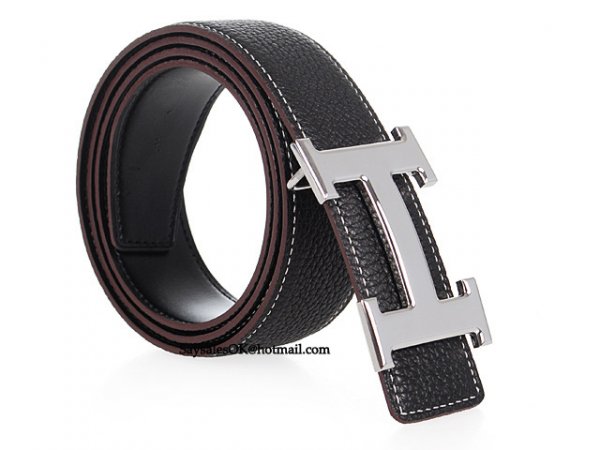 Hermes 2014 Classic Stripe Leather Reversible Belt Classic Buckl